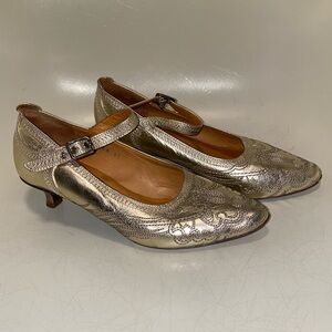 Dries Van Noten Vintage Mary Jane Metallic Gold Kitten Heel